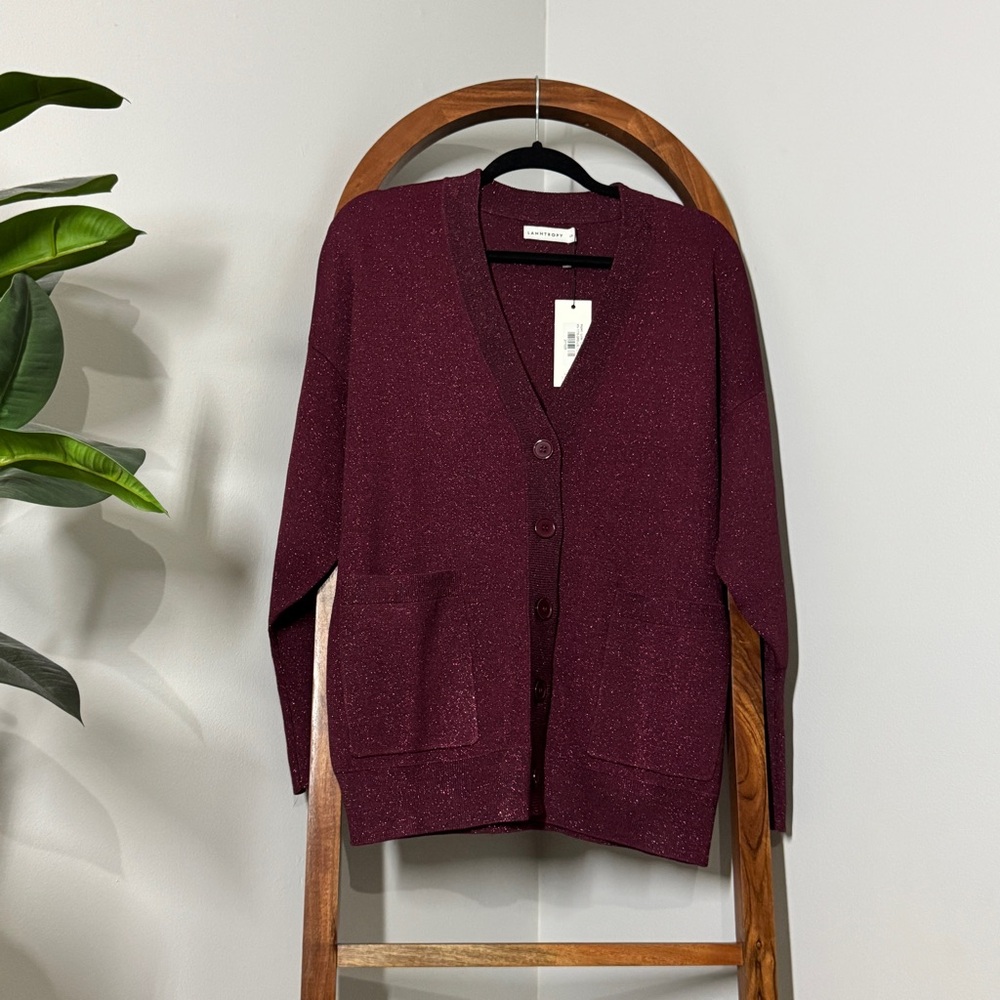Lanhtropy L/XL Aspen Lurex Knit Cardigan Sweater in Rosso NEW